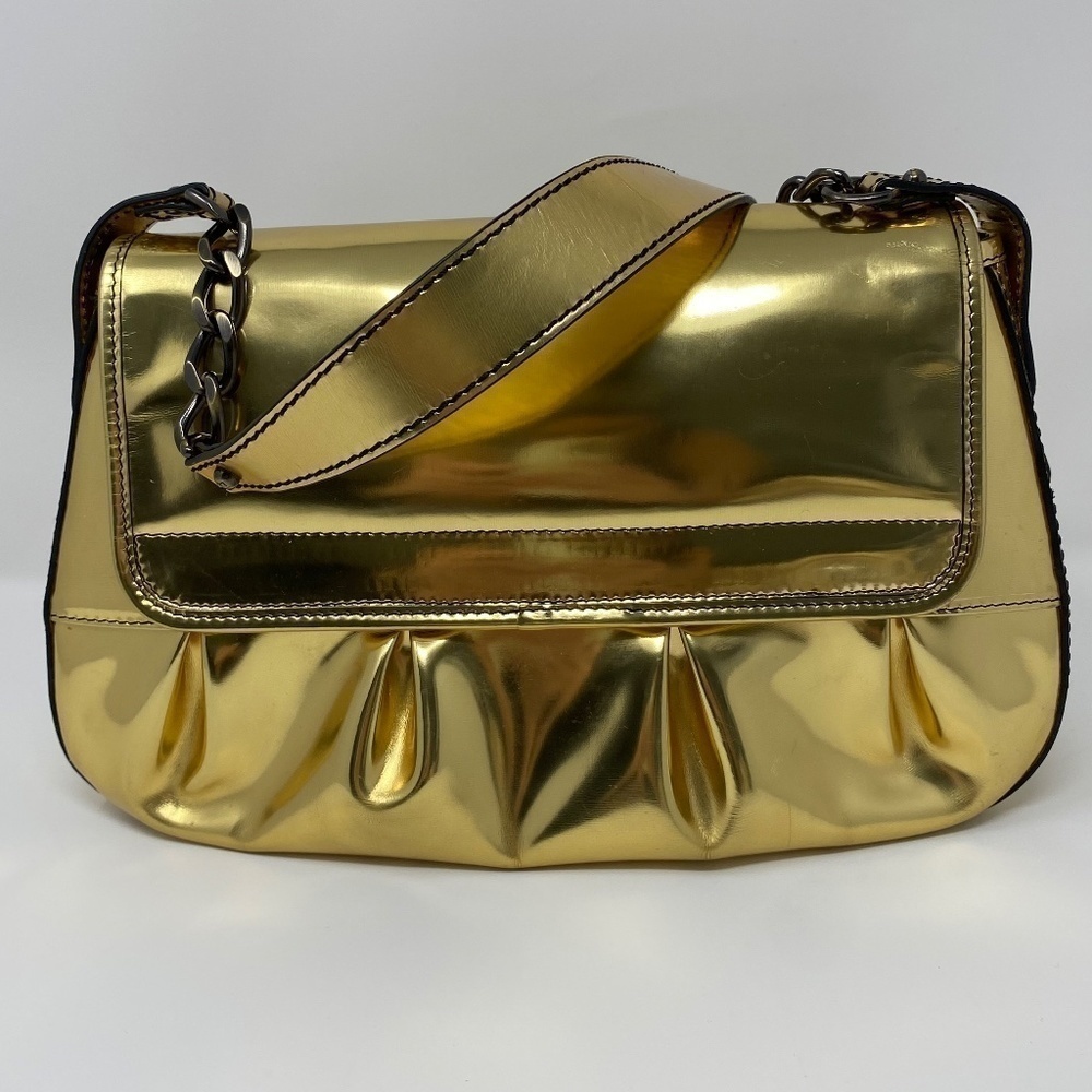 FENDI B. Bis Gold Metallic Flap Bag - Picture 2 of 12